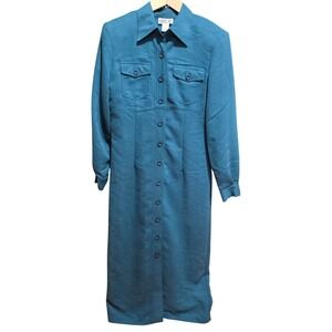 Robbie Bee Women's Teal Green Button Down Long Sleeve Maxi Shirt Dress